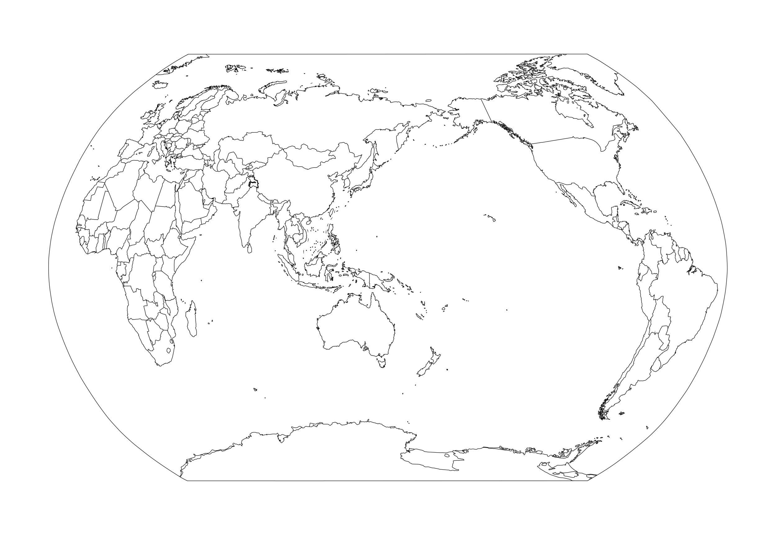 World map electronic version blank black and white outline vector high-definition AI CDR PDF handwritten report material A3A4