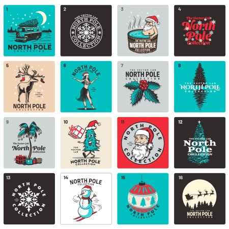 3074, 16 sets - png+ai - American retro fun snowman reindeer Christmas illustration T-shirt print pattern vector AI PNG design material